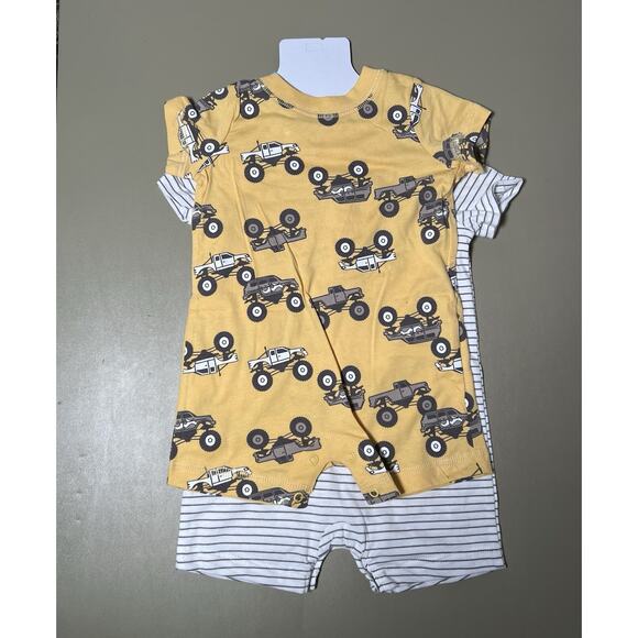 Carter’s Baby 2 Pieces 3-6M White W/Gray Stripes And Yellow W/Trucks - Picture 2 of 5